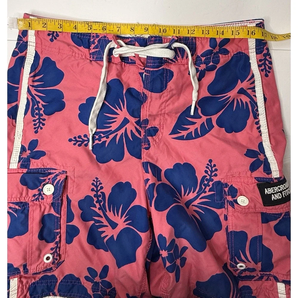 Vtg Abercrombie Fitch Swim Trunks Mens M Pink Blue Floral Hawaiian‎ Lined Preppy